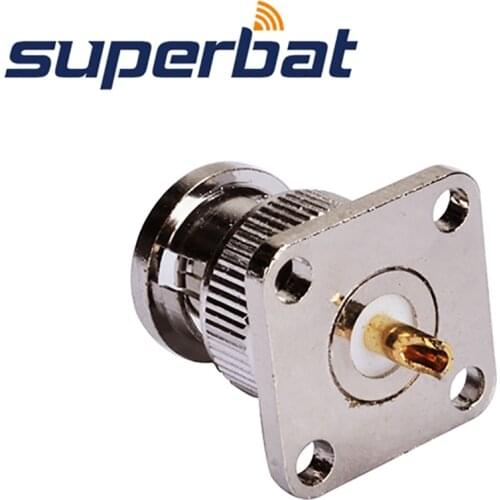 Superbat 10pcs BNC Connector 4 Hole pane/Flange Mount(17.5mm*17.5mm) Plug Male with solder cup 17.5*17.5mm