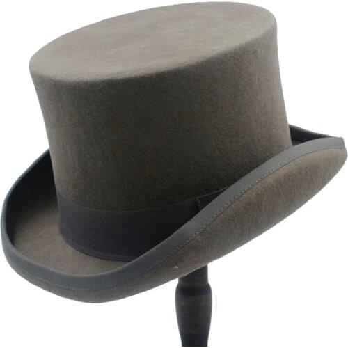 13.5cm(5.3inch) 4 Size Gray Wool Women Men Fedora Top Hat For Magician Steampunk Beaver Party Wedding Hat