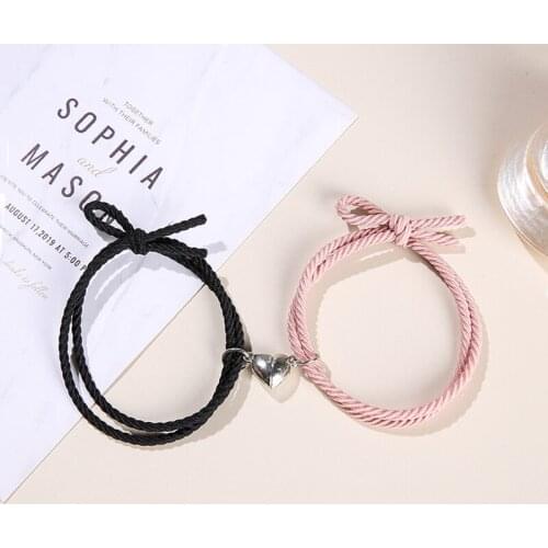 2pcs Magnetic Bracelet Braided Heart Pendant Charm Couple Bracelets For Lover Friend Men Women Braid Rope Bracelets Jewelry Gift