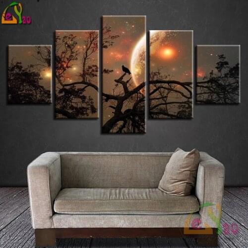 5D Diy Diamond Painting 5 Panel Night Scene Starry Sky And Bird Full Drill Mosaic Diamond Embroidery Sale Rhinestones Kits