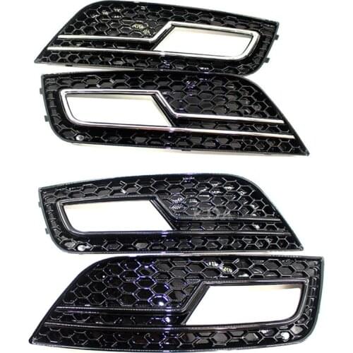 Auto Left Right Black Chrome Honeycomb Front Fog Light Grille Grill Cover For Audi A4 S4 RS4 B9 2013 2014 2015
