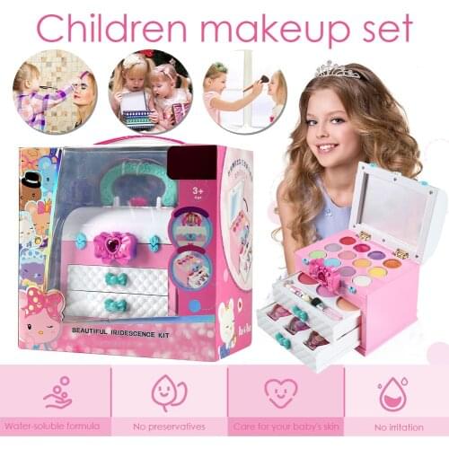 Safe Princess Girls Makeup Kids Cosmetics Make Up Set Washable Beauty Makeup Box Baby Gift Toys for Girls Birthday Pretend Play