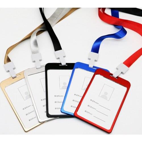 Matel Employees Card Holder Aluminium Alloy Work Card Case with Lanyard for Company Staff Workers ID Card Cover with Neck Strap