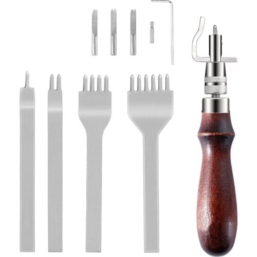 LMDZ Leather Groover Tool(7 in 1 Pro Adjustable) + 1/2/4/6 Prong Lacing Stitching Chisel Set, Leather Kits, Leather Craft Tool