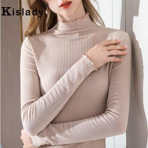 Kislady Plus Size Turtleneck Petal Sleeve Gothic Shirt Tops OL Harajuku Solid Knitted Shirt Korean Patchwork Fashion Clothing