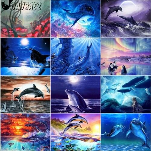 Colorful Dolphin 5D Diy Diamond Painting Animal Cross Stitch Embroidery Mosaic Kit Hand-Inlaid Wall Decoration Design