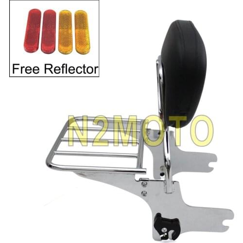 Motorcycle Black and Chrome Sissy Bar Luggage Rack Detachable Rear Passenger Backrest Pad for Harley Road King FLHX FLTR 97-08