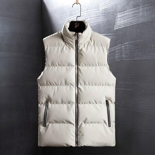 Men Vest Cotton Fashion Zipper Stand Collar Down Vest Male Outwear Big Size Sleeveless Men Winter Vest Jacket