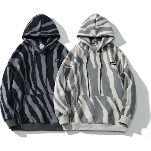 2020 Autumn Winter New Hoodie Men Casual Striped Zebra Mens Hoodies Fashion Loose Oversize Hooded Sweatshirt High Quality