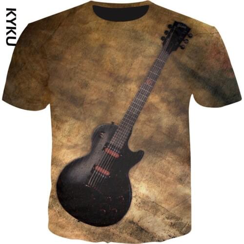 KYKU Male 3d T-shirts Guitar Print T Shirts Men Cool T shirt Hipster Summer Tops Men Tees Hip Hop Band Streetwear 5XL