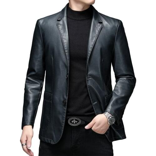 2021Fall New Suit Leather Jacket Business Fashion Mens Jacket Mens Slim Fit Leather leather jacket Leather suit Coat