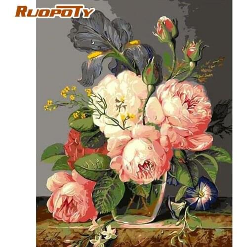 RUOPOTY Color Flower Oil Painting By Numbers For Adults Framed On Canvas Home Decoration Artcraft 60x75cm Drawing Canvas Art