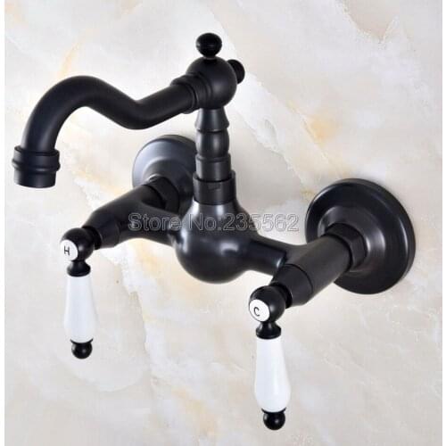 Moder Wall Mounted Double Handle Oil Rubbed Black Bronze Bathroom Basin Sink Mixer Tap Faucet lnf868