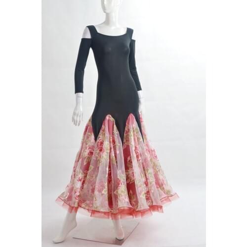 Modern dance sling double swing dance long sleeve strapless dress W15042