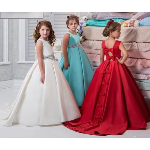 Flower Girls Dresses 2021 Ball Gown Square Girls Pageant Gowns Backless Floor-Length First Communion Wear