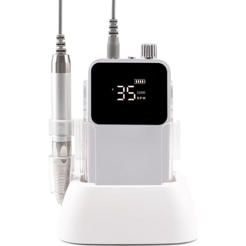 Rectangle Desktop Cordless Base Brushless Nail Drill Machine 35000rpm Drill Electric for Manicure Pedicure Rechargeable Battery