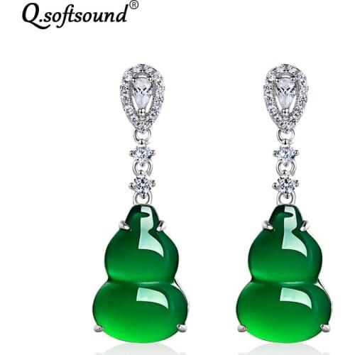 Gourd Shape Chrysoprase Drop Earrings For Women Vintage White Gold Color Zircon Long Earings Fashion Jewelry Wedding Gift QD6958