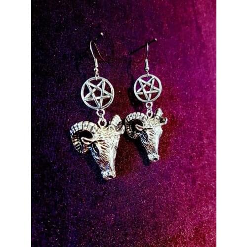 Sheephead Demon Baphomet Inverted Pentagram Pendant Earrings Punk Occult Witchy Unisex Jewelry Christian Sheep Head Gift