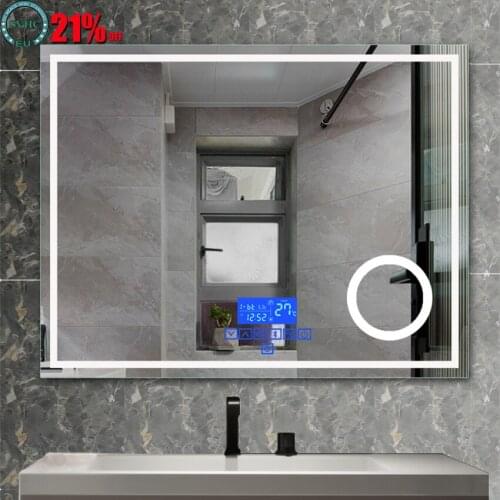 70*90cm LED smart bathroom light mirror with magnifying mirror, hotel bathroom three-color adjustable light-emitting mirror