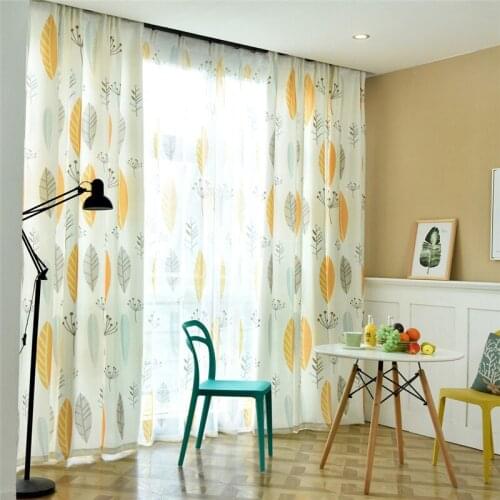 Big Leaf Printed Bedroom Curtains Window Door Decor Pretty Semi-Shading Living Room Kitchen Curtain Panels Cheap Valances Jinya