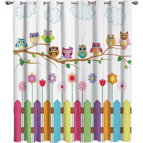 Cartoon Kid Cute Owl Window Curtains Dark Window Blinds Living Room Decor Bedroom Fabric Kids Curtain Panels With Grommets