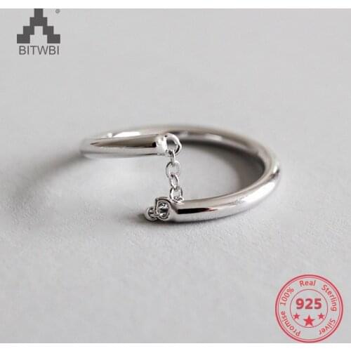 Genuine 100% 925 Sterling Silver Female Adjustable Chain Finger Rings for Women Sterling Silver Jewelry