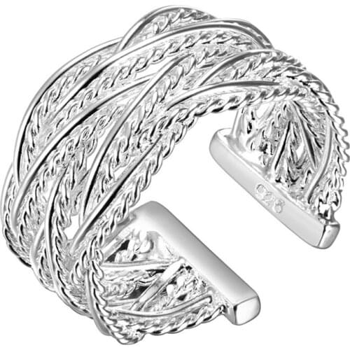BABYLLNT 925 Silver Cross Weave Open Ring For Women Wedding Engagement Party Fashion Charm Jewelry Gift