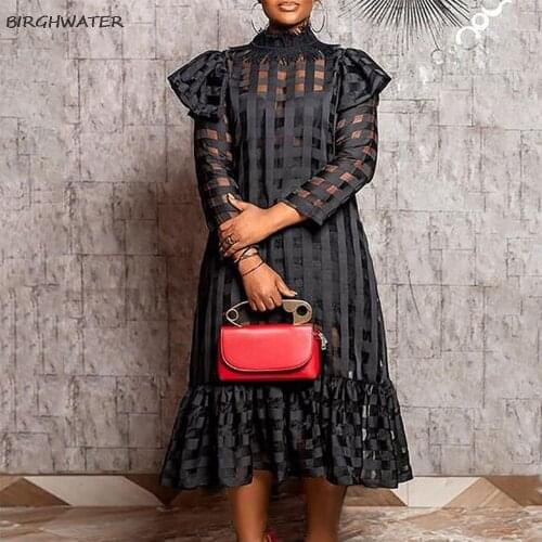 Women Oversized Long Black Dress Cover See Though Plaid Maxi Dresses Long Sleeve Summer Fall Fashion Street Party Club Outfits