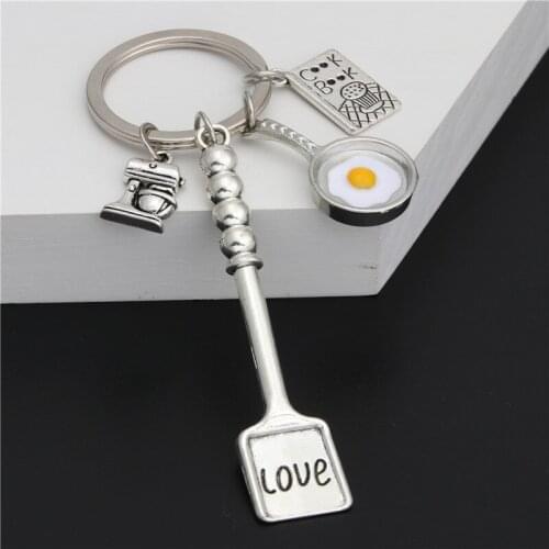 1pc Baking Charms Egg Fry Cooking Utensils Keychains Love Shovel Cookbook Key Ring Chef Foodie Baker Gift Jewelry