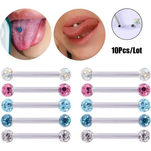 10Pcs Never Fall out Crystal Epoxy 14G Studs Nipple Rings Piercing Anti-allergy Surgical Steel Tongue Barbell Ring Body Jewelry