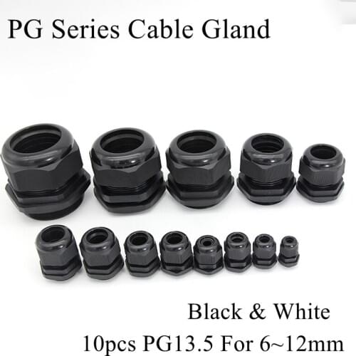 10pcs PG13.5 Cable Gland For 6-12mm Wire Cable CE White Black IP68 Waterproof Nylon Plastic Rubber O Ring Seal Gasket Connector