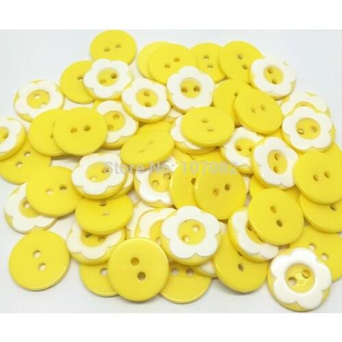 100pcs 13mm Round Resin Buttons Two Tone Flower Button Fit Scrapbooking Embellishments Yellow Color