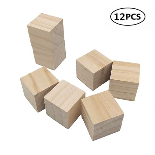 12pcs 40mm 1.57inch Natural Solid Wood Cubes Handmade Wood Square Blocks for Puzzle Making and Baby Shower Wood Decoration