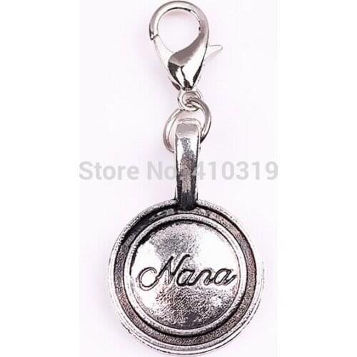20pcs/lot Silver Plated Nana Floating Pendant Charms with Lobster clasp Fit For Glass Memory Locket