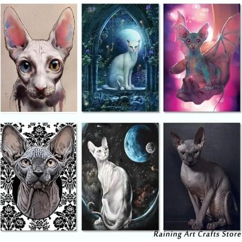 5D Diy Diamond Painting Embroidery Sphynx Cat Full Round Square Drill Animal Mosaic Pictures Cross Stitch Rhinestone Home Decor