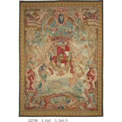 Antique French Aubusson Tapestry Needle Point Cross Stitch Brown Fashionable Circular Household Decoration Mat Square Tapestry