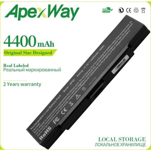 Apexway Silver 6 cells 4400mah laptop battery For Sony BPS9 BPS9/B VGP-BPS9 BPS9A/B VGP-BPL9 VGP-BPS9/B VGP-BPS10