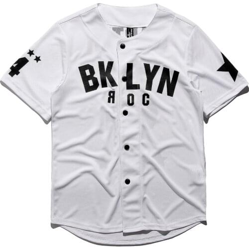 Baseball Brooklyn BYLYN Black White Jersey Hip Hop Button Short Sleeve Sport Streetwear T-Shirt Men