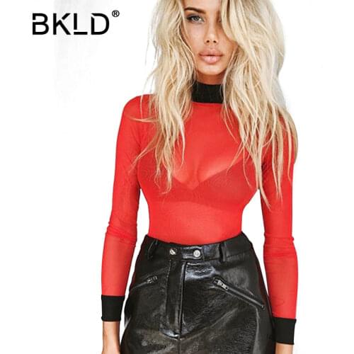 BKLD 2017 Autumn Sexy Women T Shirt See Through Transparent Mesh Tops Long Sleeve Sheer Slim Ladies Turtleneck Casual Femme Tops