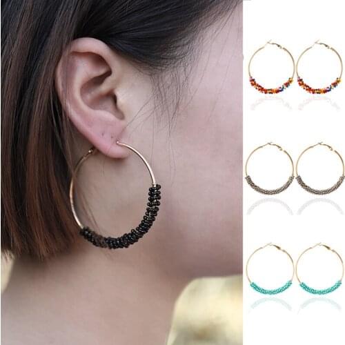 Bohemian holiday ethnic colorful beach ring geometric rice beads hoop earrings 2020 charming beautiful hoop earrings серьги