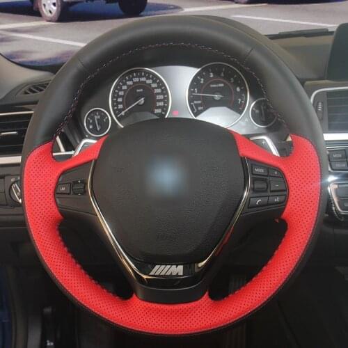 Black Leather and Red Leather Splicing Car Steering Wheel Covers for BMW 520i 528i 2013 2014 730Li 740Li 750Li F10 2014