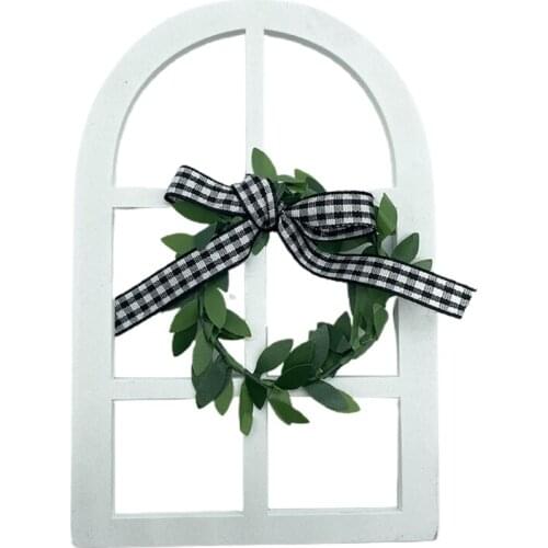 Wooden Farmhouse Window Tiered Tray Decoration Rustic Cathedral Arch Window Sign Frame Shelf Spring Summer Stand Display