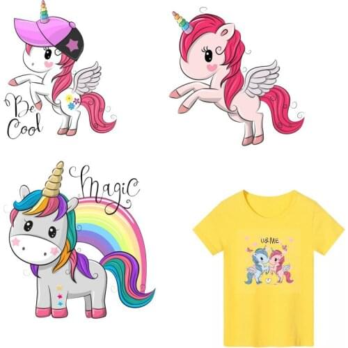 Unicorn Patches Clothing Applications Animal Appliques Kids Children Heat Transfer Stickers Clothing Decor DIY T-shirt Tops E