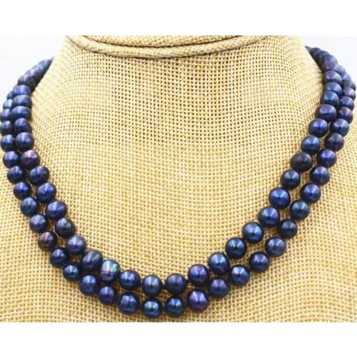 Exclusive design Fine Jewelry NEW Beautiful 2 row 6-7mm Black akoya Tahiti Freshwater Pearl Necklace 17-18" free shipping