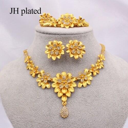 24K Gold jewelry sets for Flowers women African wedding gifts party Bracelet Necklace earrings ring sets Ethiopia jewellery