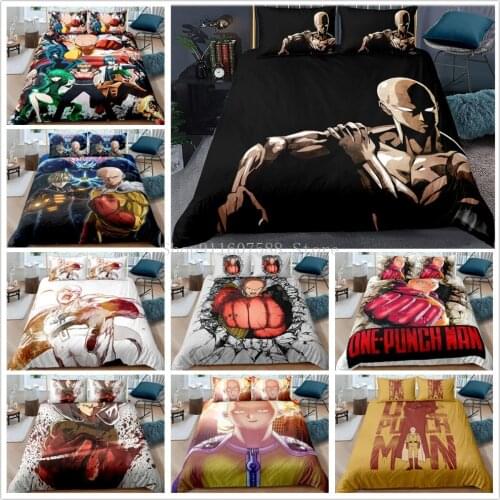 ONE PUNCH MAN Bedding Set Cartoon Anime Duvet Covers with Pillowcases For Kids 3d Comforter Cover Black Bedclothes Bed Linen