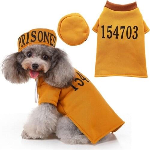 Creative Pet Halloween Prisoners Garb With Hat 2Pcs Cosplay Costume Funny Dog Cat Christmas Party Dress Up Clothes Pet Clothing