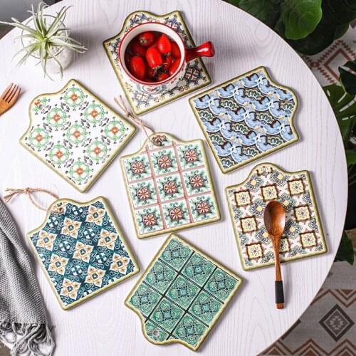 Moroccan Ceramic Trivet Pot Holder Non-Skid Heat Insulation Hot Pot Pad Mug Cork Mat Cork Holder Bowl Coasters TB Sale