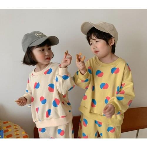 Autumn unisex casual printing long sleeve sports clothes sets children cotton sweatshirt and loose sweatpants 2pcs outfits