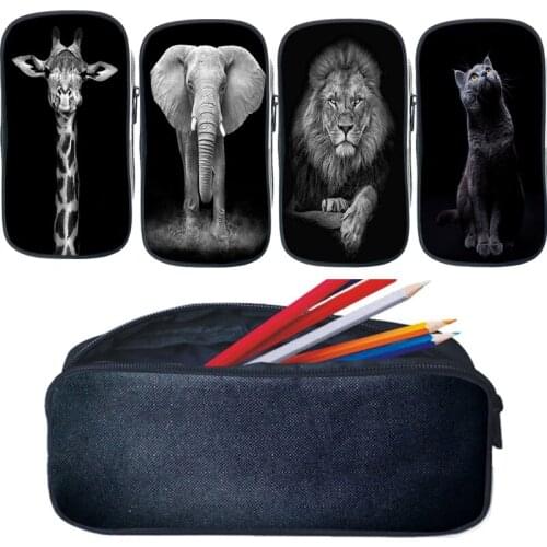 Animal Lion Elephant Deer Zebra Horse Pencil Case Large Capacity Pencil Box Boy Penbag Girl Stationery Storage Bag Kids Pen Bag